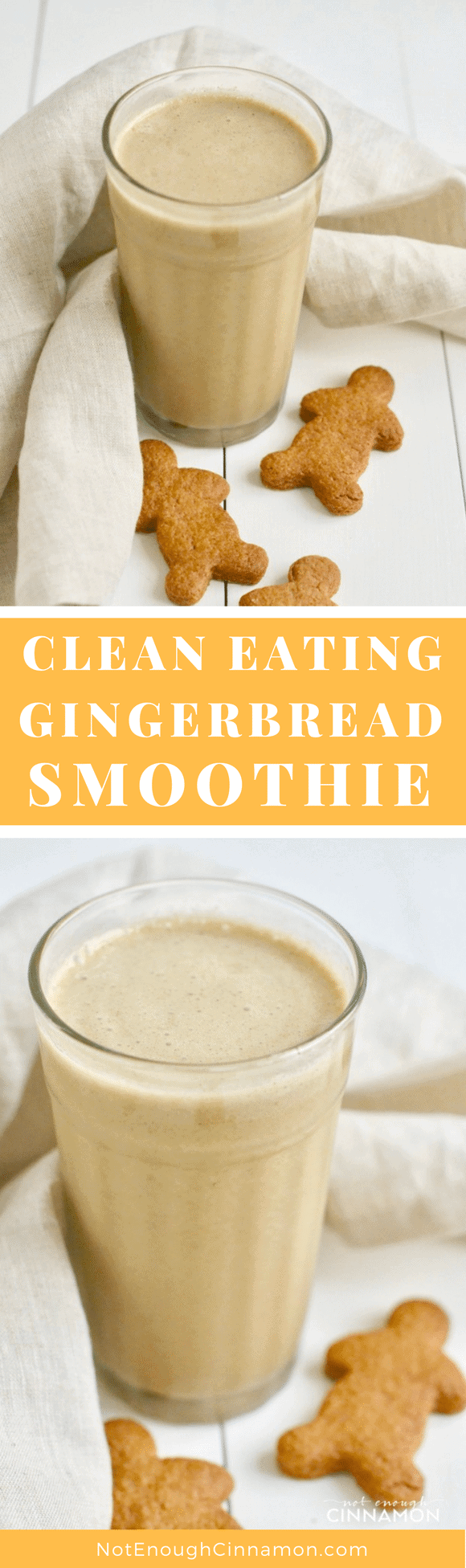 A yummy smoothie that tastes just like a gingerbread cookie but that's only made with healthy ingredients. Find the recipe on NotEnoughCinnamon.com #glutenfree #refinedsugarfree #paleo #vegan