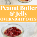 Your favorite Peanut Butter & Jelly Sandwich turned into a healthy overnight oats breakfast! No refined sugar, gluten free and dairy free. Say yes to dessert for breakfast! NotEnoughCinnamon.com