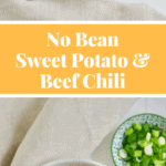 A paleo no bean chili made with sweet potatoes, beef and kale. Comforting, filling and healthy! #glutenfree #cleaneating #stew