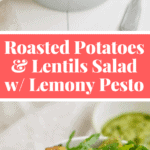 A hearty and healthy meatless salad dressed with a delicious lemony pesto! Check out the recipe on NotEnoughCinnamon.com