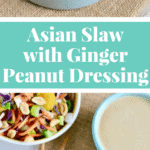 You can eat this Asian slaw with Ginger + Peanut Dressing as a side, with a dish of meat or fish or as a main. Find this healthy and gluten free recipe on NotEnoughCinnamon.com #cleaneating