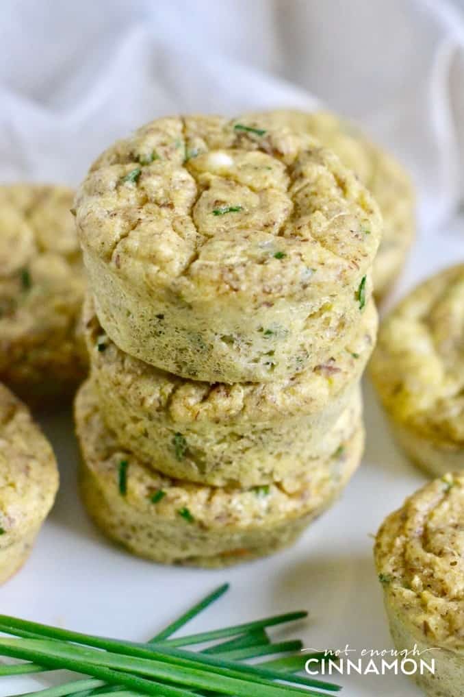a stack of Gluten-free Zucchini Muffins with feta and chives 