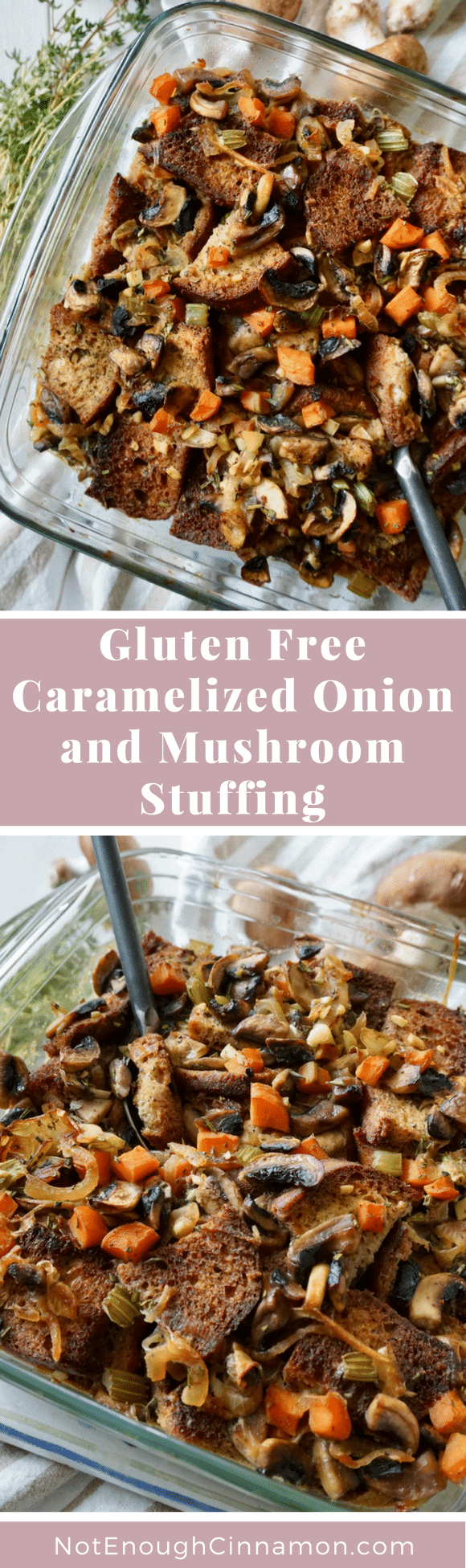 Gluten free this Thanksgiving? Try this Vegetarian Caramelized Onion and Mushroom Stuffing - Recipe on NotEnoughCinnamon.com