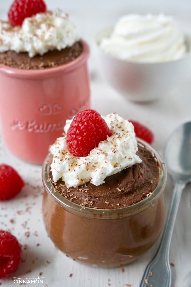 A rich and silky healthy chocolate mousse made with a secret ingredient – avocado. Super easy to make and perfect for Valentine's Day! Vegan + refined sugar free