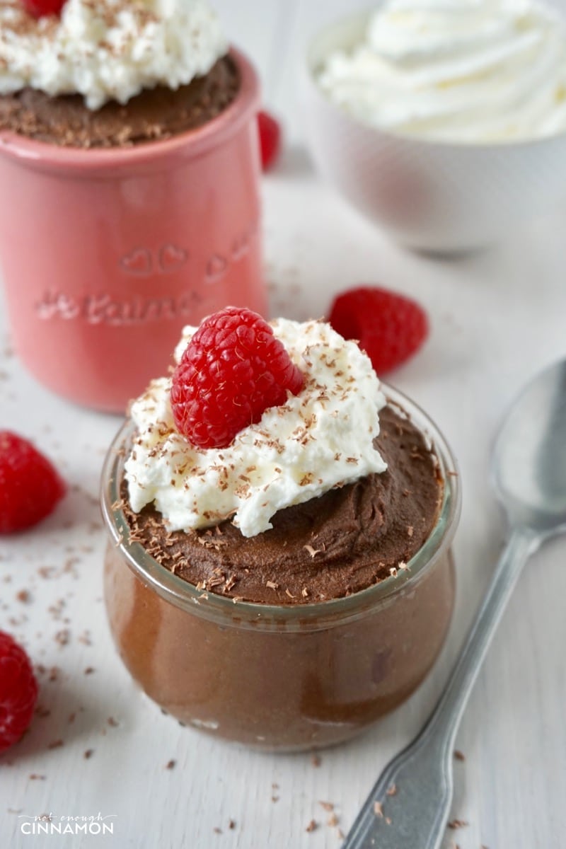 A rich and silky healthy chocolate mousse made with a secret ingredient – avocado. Super easy to make and perfect for Valentine's Day! Vegan + refined sugar free