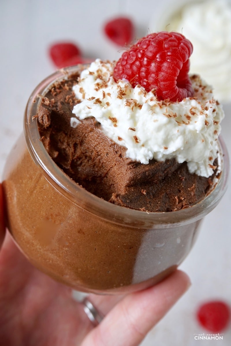 A rich and silky healthy chocolate mousse made with a secret ingredient – avocado. Super easy to make and perfect for Valentine's Day! Vegan + refined sugar free