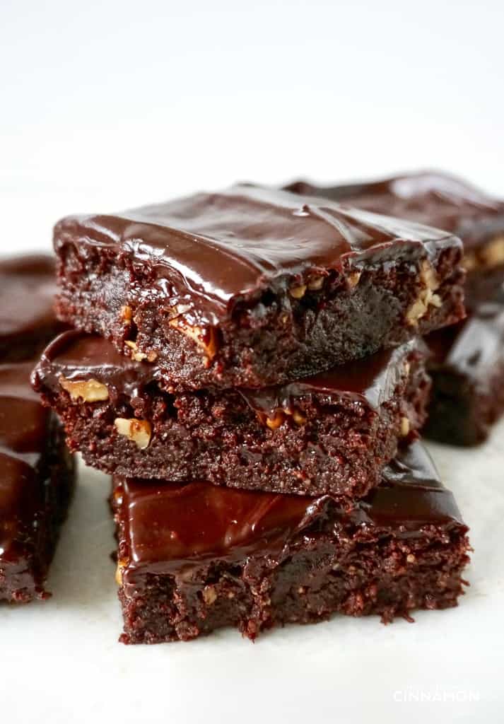 Fudgy, intense and loaded with chocolate paleo brownies. They're gluten free too. No weird ingredient. Recipe on NotEnoughCinnamon.com #paleo #healthydessert #glutenfree