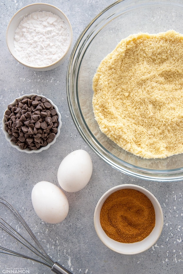 overhead shot of ingredients needed for making paleo chocolate chips scones 