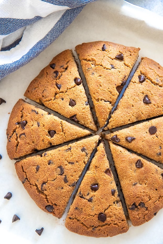 overhead shot of paleo almond flour scones cut into 8 wedges