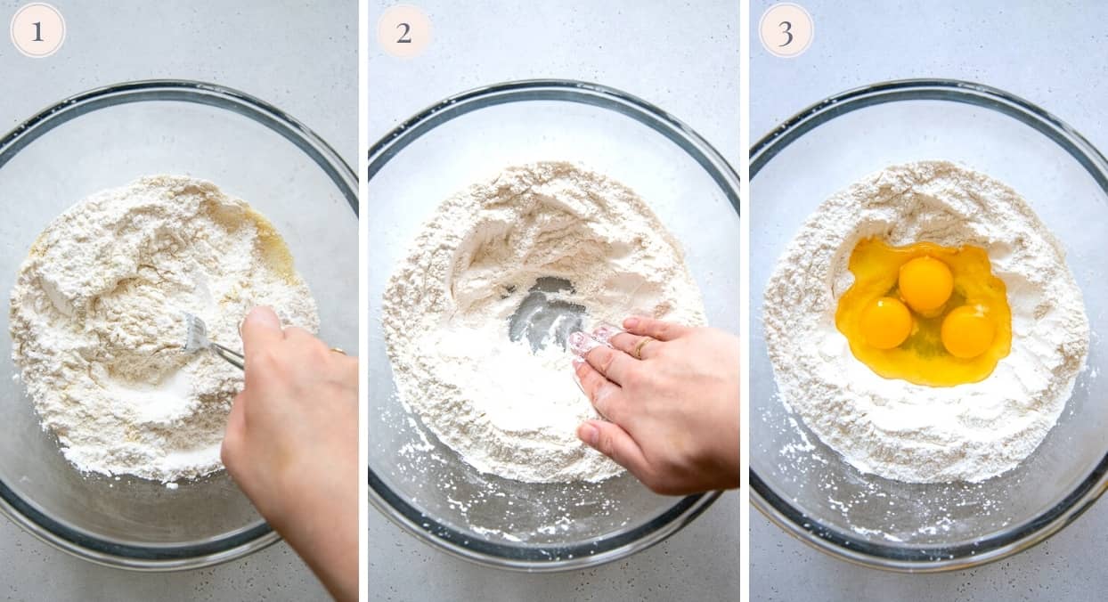 picture collage demonstrating how to make paleo almond flour pizza crust