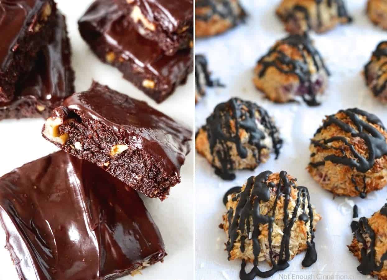 paleo brownies and raspberry coconut macaroons served as gluten-free passover desserts 