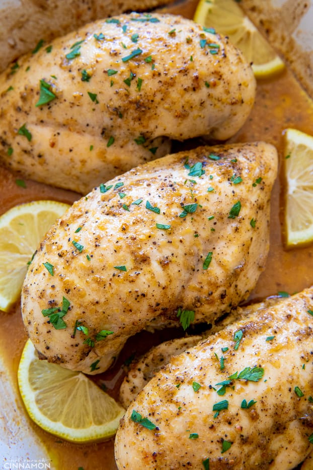 overhead shot of lemon pepper baked chicken breast