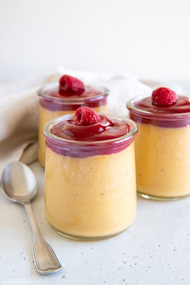 three vegan peanut butter and jelly mousse cups