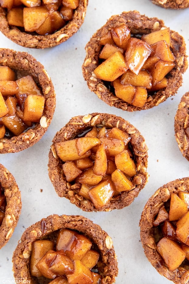 overhead shot of healthy apple crisp cookie cups 