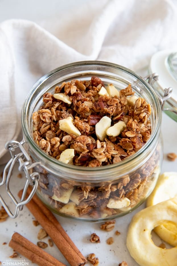 Healthy Apple Pie Granola in a glass mason jar