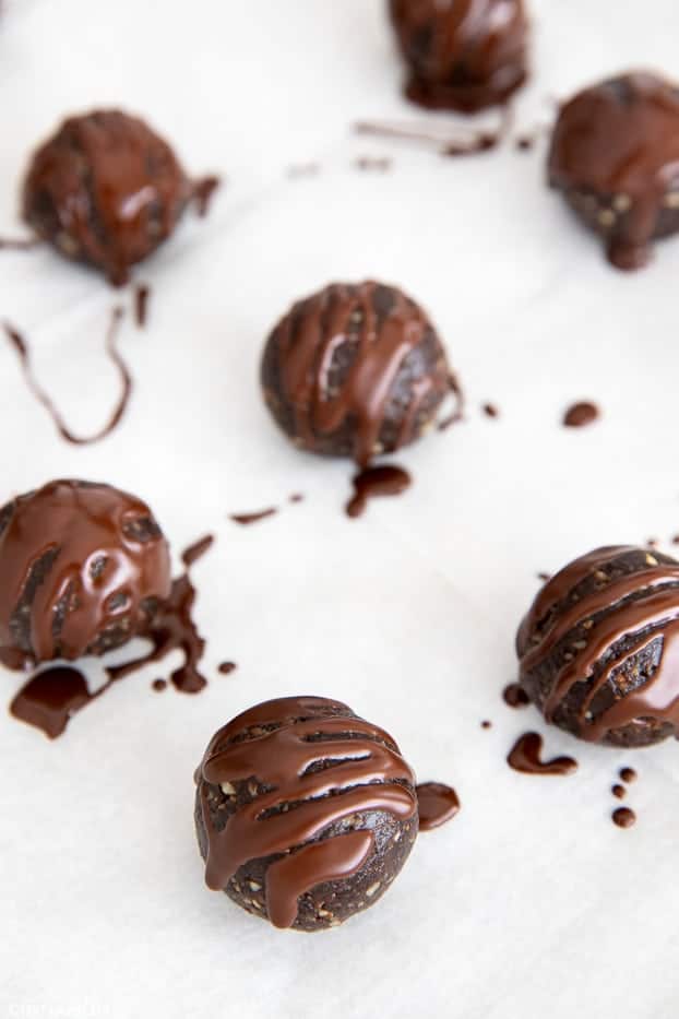 healthy energy bites covered in chocolate 