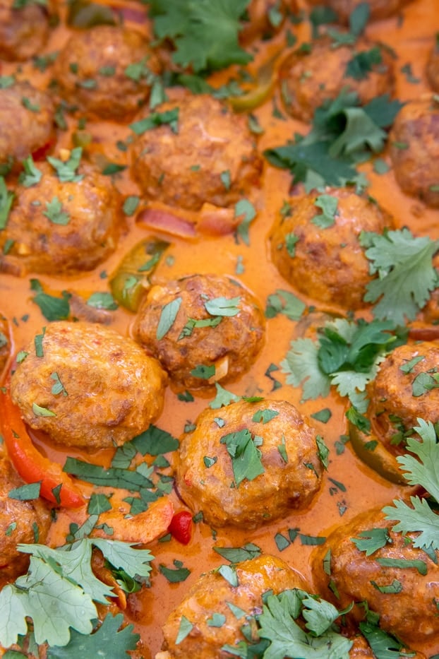 thai turkey meatballs swimming in coconut broth