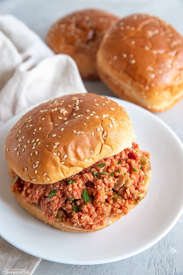 a burger bun filled with healthy slow cooker sloppy joes with ground turkey 