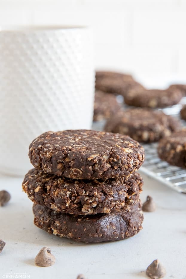 stacked no bake chocolate peanut butter breakfast cookies