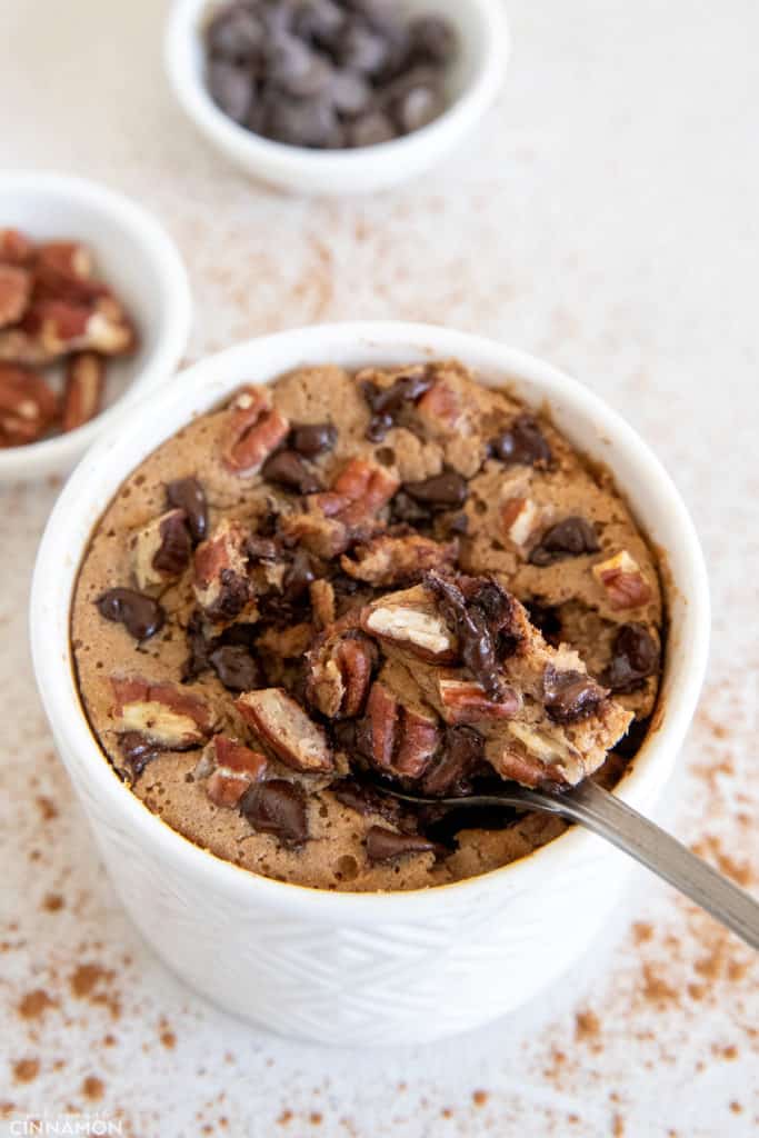 overhead shot of banana bread baked blended oats with a spoon